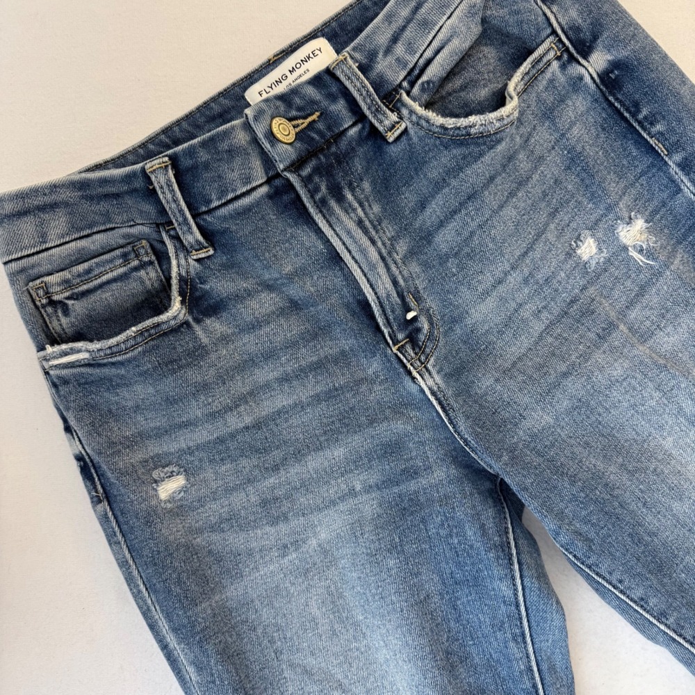 Flying Monkey Mid-Rise Flare Distressed Raw Hem Jeans BY4720L Blue Size 29 - Picture 6 of 12